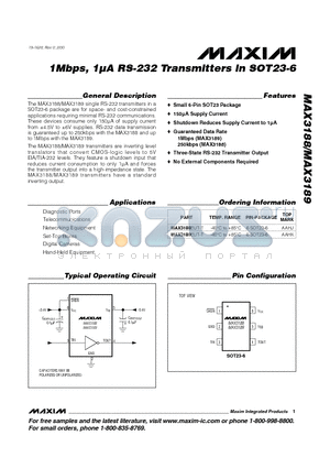 MAX3189 datasheet - 1Mbps, 1lA RS-232 Transmitters in SOT23-6