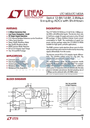 LTC1403 datasheet - Serial 12-Bit/14-Bit, 2.8Msps Sampling ADCs with Shutdown