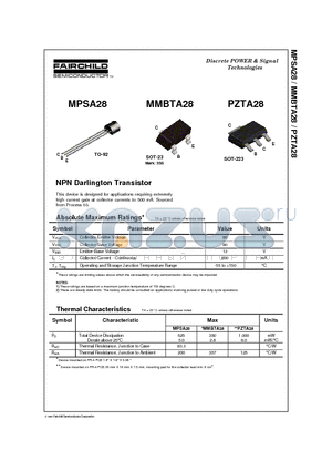 MMBTA28 datasheet - NPN Darlington Transistor