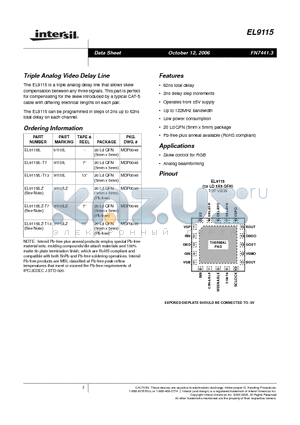 EL9115IL datasheet - Triple Analog Video Delay Line