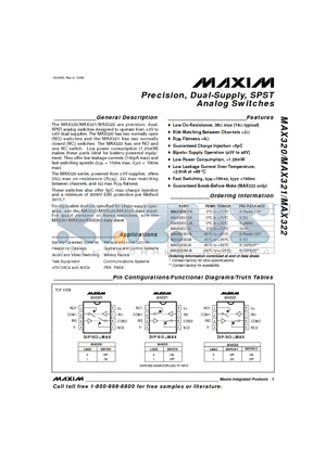 MAX320 datasheet - Precision, Dual-Supply, SPST Analog Switches