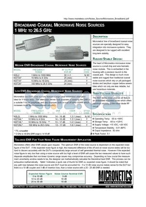 NST04 datasheet - BROADBAND COAXIAL MICROWAVE NOISE SOURCES