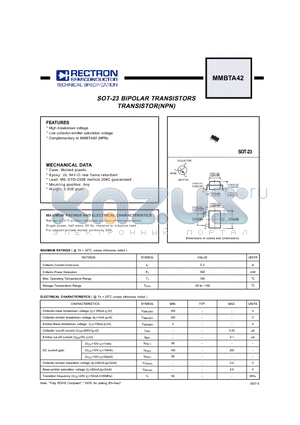 MMBTA42 datasheet - SOT-23 BIPOLAR TRANSISTORS TRANSISTOR(NPN)