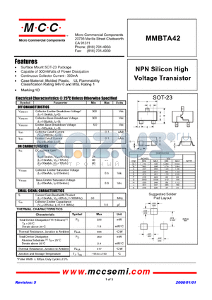 MMBTA42 datasheet - NPN Silicon High Voltage Transistor