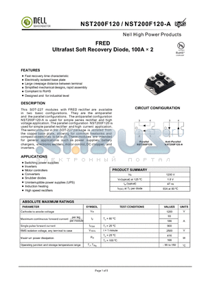 NST200F120-A datasheet - FRED Ultrafast Soft Recovery Diode, 100A  2