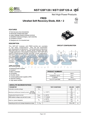 NST120F120-A datasheet - FRED Ultrafast Soft Recovery Diode, 60A  2