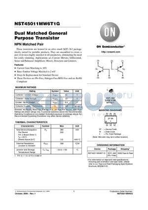 NST45011MW6T1G datasheet - Dual Matched General Purpose Transistor NPN Matched Pair