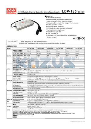 LDV-185_1112 datasheet - 185W Multiple Channel Output Switching Power Supply