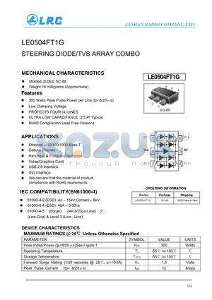 LE0504FT1G datasheet - STEERING DIODE/TVS ARRAY COMBO