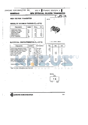 MMBTA43 datasheet - NPN (HIGH VOLTAGE TRANSISTOR)