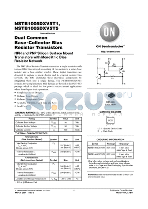 NSTB1005DXV5T1 datasheet - Dual Common Base-Collector Bias Resistor Transistors