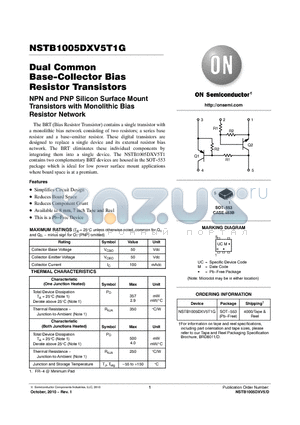 NSTB1005DXV5T1G datasheet - Dual Common Base-Collector Bias Resistor Transistors