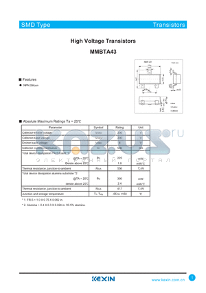 MMBTA43 datasheet - High Voltage Transistors