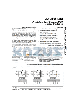 MAX320CSA datasheet - Precision, Dual-Supply, SPST Analog Switches