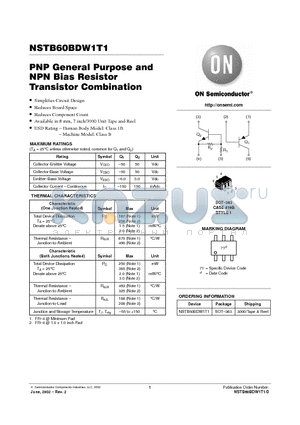 NSTB60BDW1T1 datasheet - PNP General Purpose and NPN Bias Resistor Transistor Combination