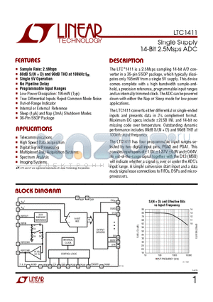 LTC1411 datasheet - Single Supply 14-Bit 2.5Msps ADC