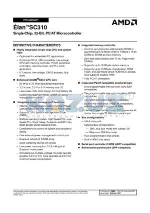 ELANSC310-25VC datasheet - Single-Chip, 32-Bit, PC/AT Microcontroller