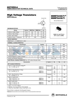 MMBTA43LT1 datasheet - High Voltage Transistors