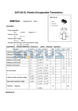 MMBTA44 datasheet - SOT-23-3L Plastic-Encapsulate Transistors