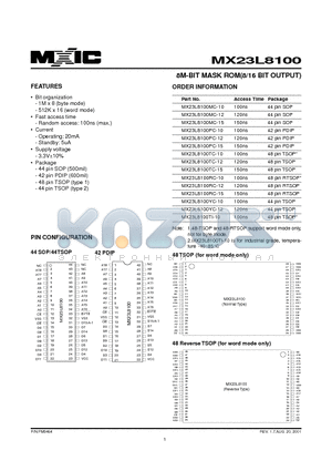 MX23L8100PC-12 datasheet - 8M-BIT MASK ROM(8/16 BIT OUTPUT)