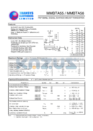 MMBTA55 datasheet - PNP SMALL SIGNAL SURFACE MOUNT TRANSISTOR