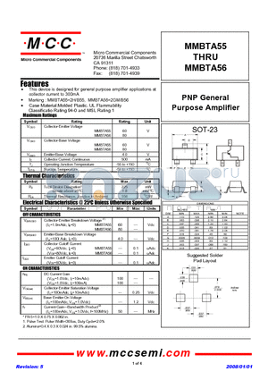 MMBTA55 datasheet - PNP General Purpose Amplifier