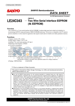 LE24C043 datasheet - Two Wire Serial Interface EEPROM (4k EEPROM)