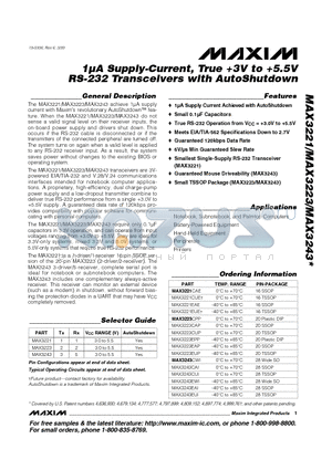 MAX3221EAE datasheet - 1lA Supply Current, True 3V to 5.5V RS 232 Transceiver with AutoShutdown