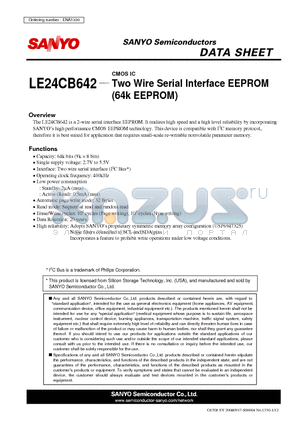 LE24CB642 datasheet - CMOS IC Two Wire Serial Interface EEPROM(64k EEPROM)