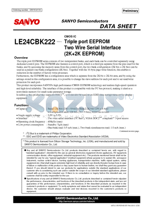 LE24CBK222 datasheet - Triple port EEPROM Two Wire Serial Interface (2K2K EEPROM)