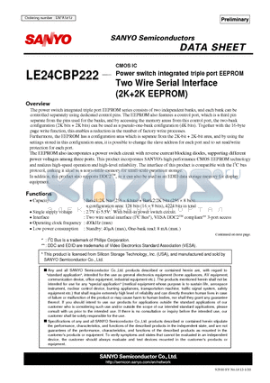 LE24CBP222 datasheet - Two Wire Serial Interface (2K2K EEPROM)