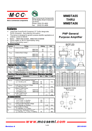 MMBTA55 datasheet - PNP General Purpose Amplifier