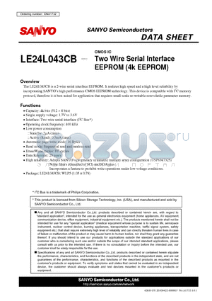 LE24L043CB datasheet - Two Wire Serial Interface EEPROM (4k EEPROM)