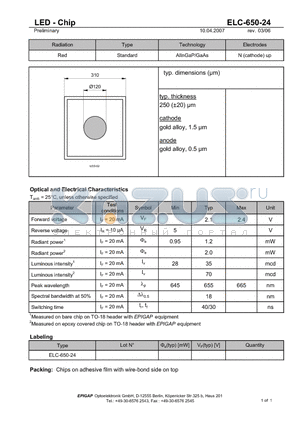 ELC-650-24 datasheet - LED - Chip