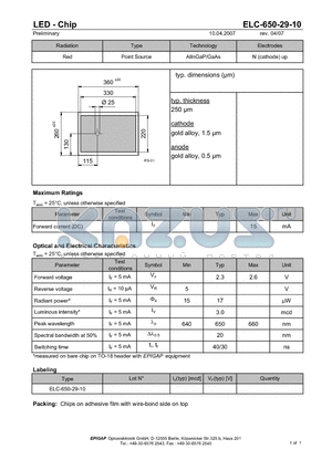ELC-650-29-10 datasheet - LED - Chip