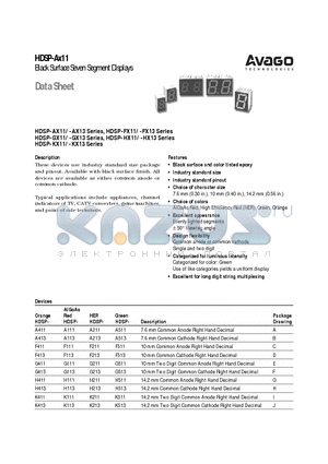 HDSP-GX11 datasheet - Black Surface Seven Segment Displays