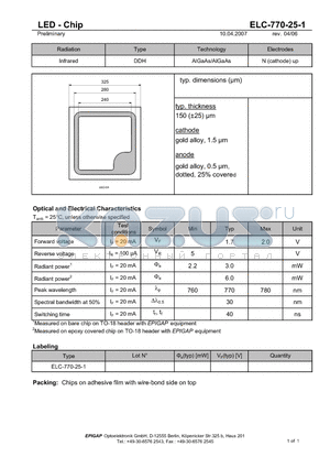 ELC-770-25-1 datasheet - LED - Chip