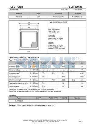 ELC-800-25 datasheet - LED - Chip