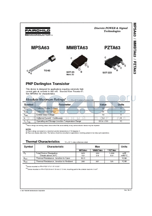 MMBTA63 datasheet - PNP Darlington Transistor