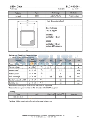 ELC-810-28-1 datasheet - LED - Chip