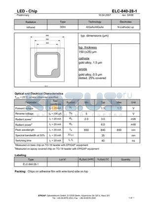 ELC-840-28-1 datasheet - LED - Chip