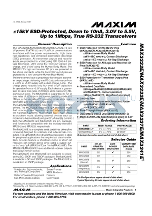 MAX3222 datasheet - a15kV ESD-Protected, Down to 10nA, 3.0V to 5.5V, Up to 1Mbps, True RS-232 Transceivers