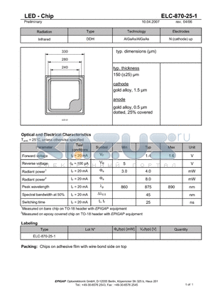 ELC-870-25-1 datasheet - LED - Chip