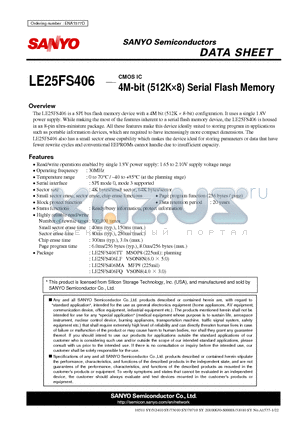 LE25FS406 datasheet - 4M-bit (512K8) Serial Flash Memory