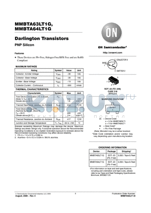 MMBTA63LT1G datasheet - Darlington Transistors