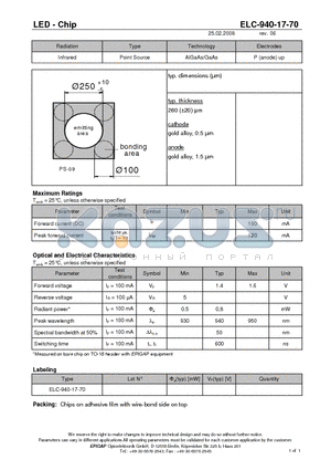 ELC-940-17-70 datasheet - LED - Chip