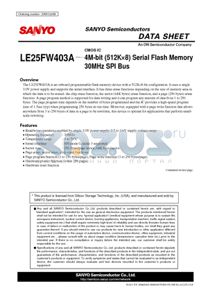 LE25FW403A_11 datasheet - 4M-bit (512K8) Serial Flash Memory 30MHz SPI Bus