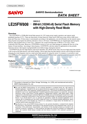 LE25FW808 datasheet - 8M-bit (1024K8) Serial Flash Memory with High-Density Read Mode