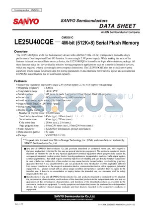LE25U40CQE datasheet - 4M-bit (512K8) Serial Flash Memory