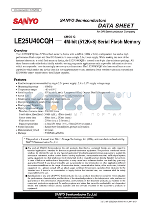 LE25U40CQH datasheet - 4M-bit (512K8) Serial Flash Memory